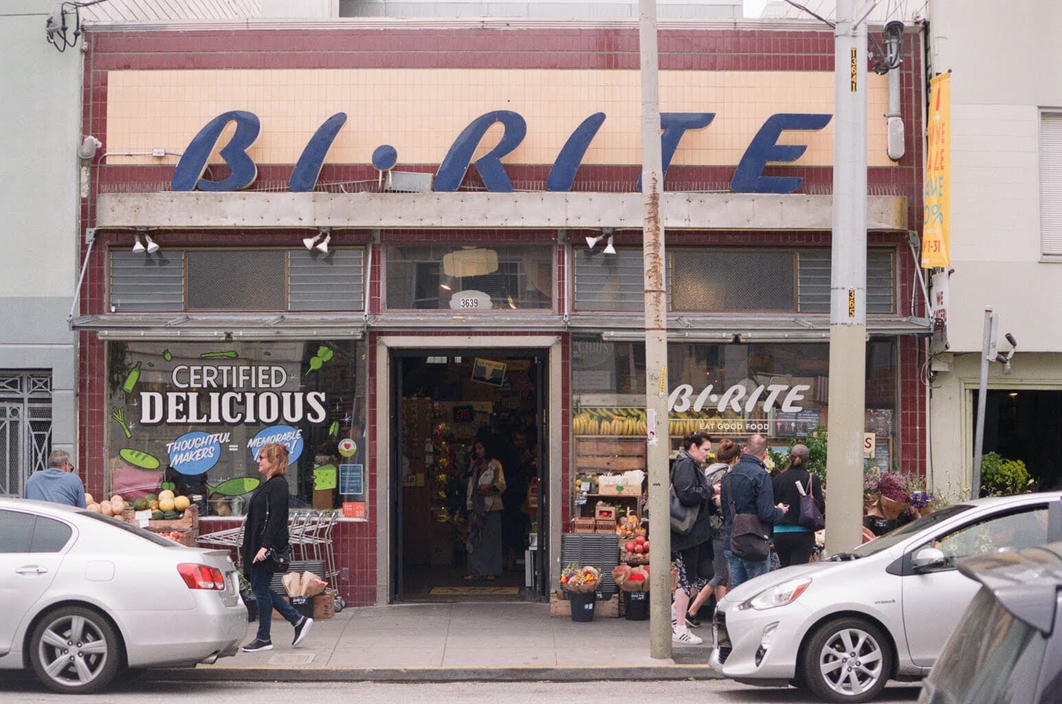 Bi-Rite Market storefront in the Mission, Saturday morning