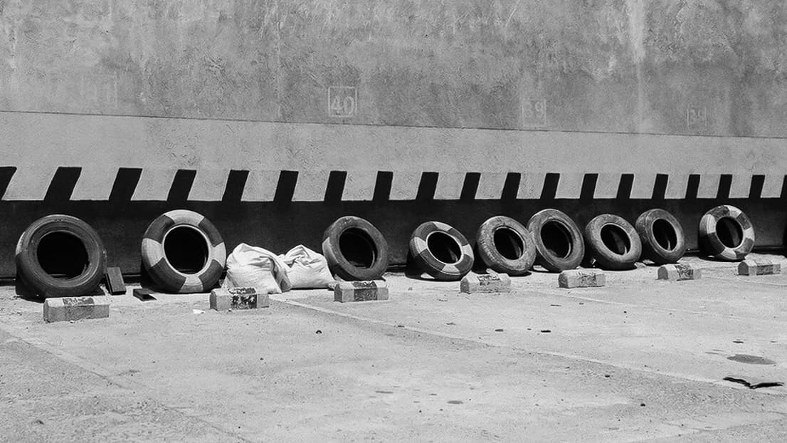 Tires against a wall